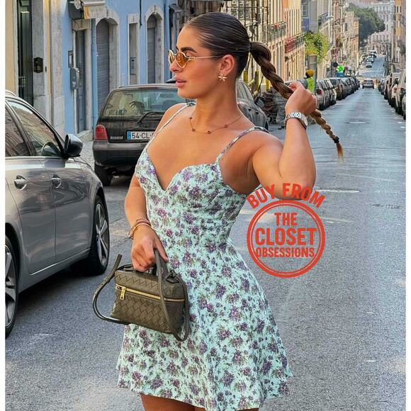 RARE!!! BLOGGER FAVE!!! ZARA Blue Floral Print Short Dress NWT - Picture 6 of 16